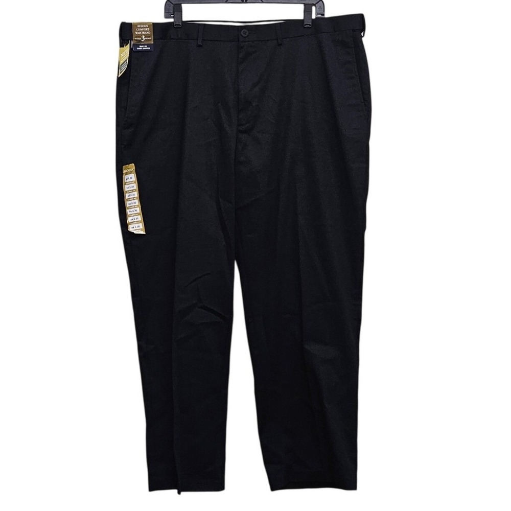 Haggar Khaki Pants Mens 44 Black Classic Fit Iron Free Premium Stretch Trousers